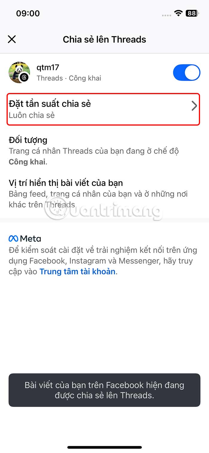 Chỉnh chế độ chia sẻ