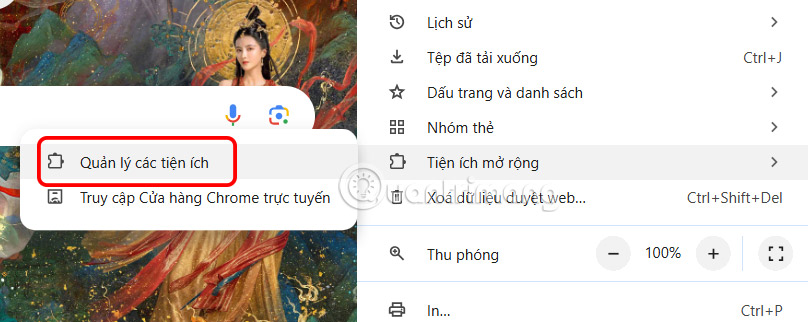 Truy cập quản lý tiện ích trên Chrome 