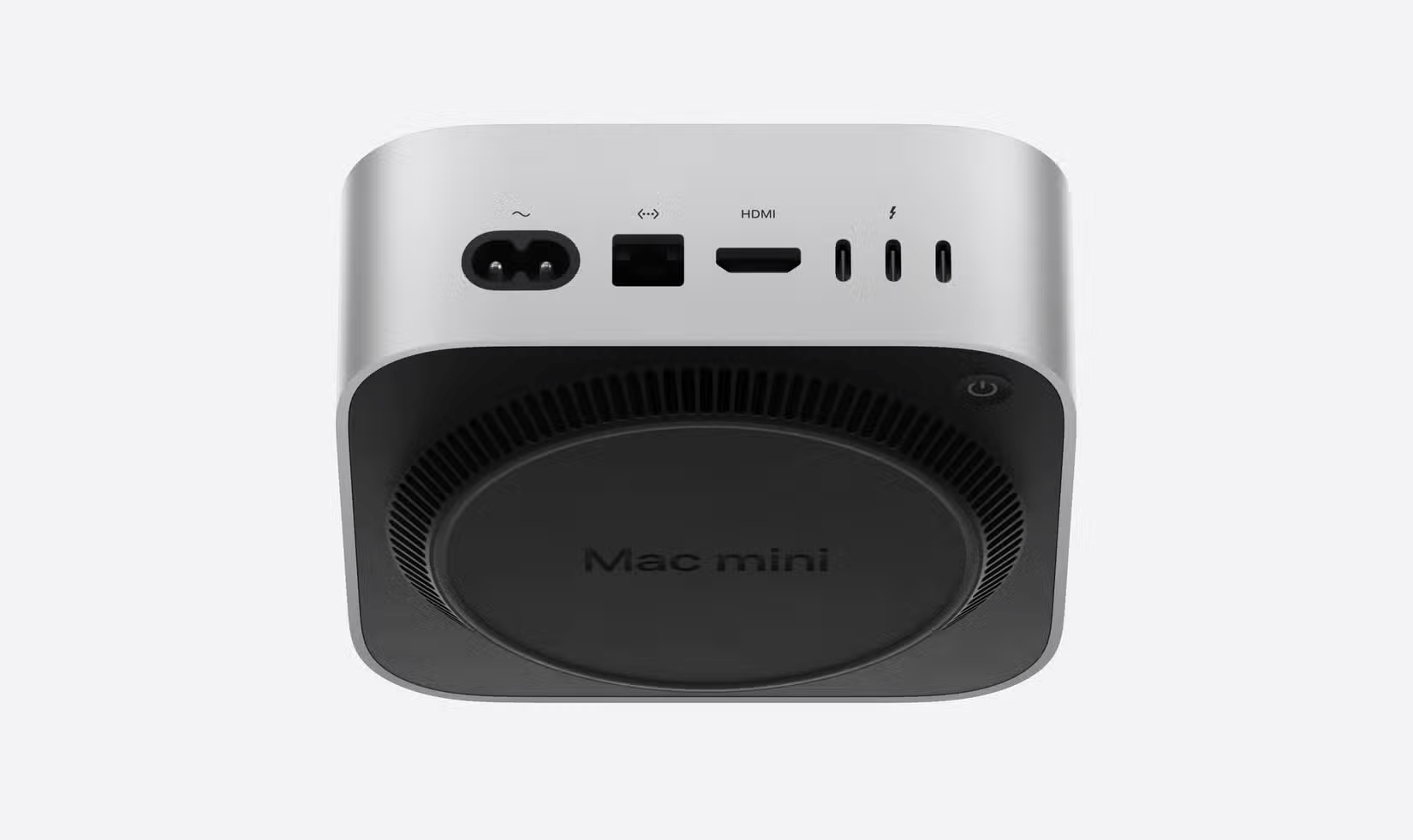 Mac mini 2024 hiển thị các cổng và nút nguồn