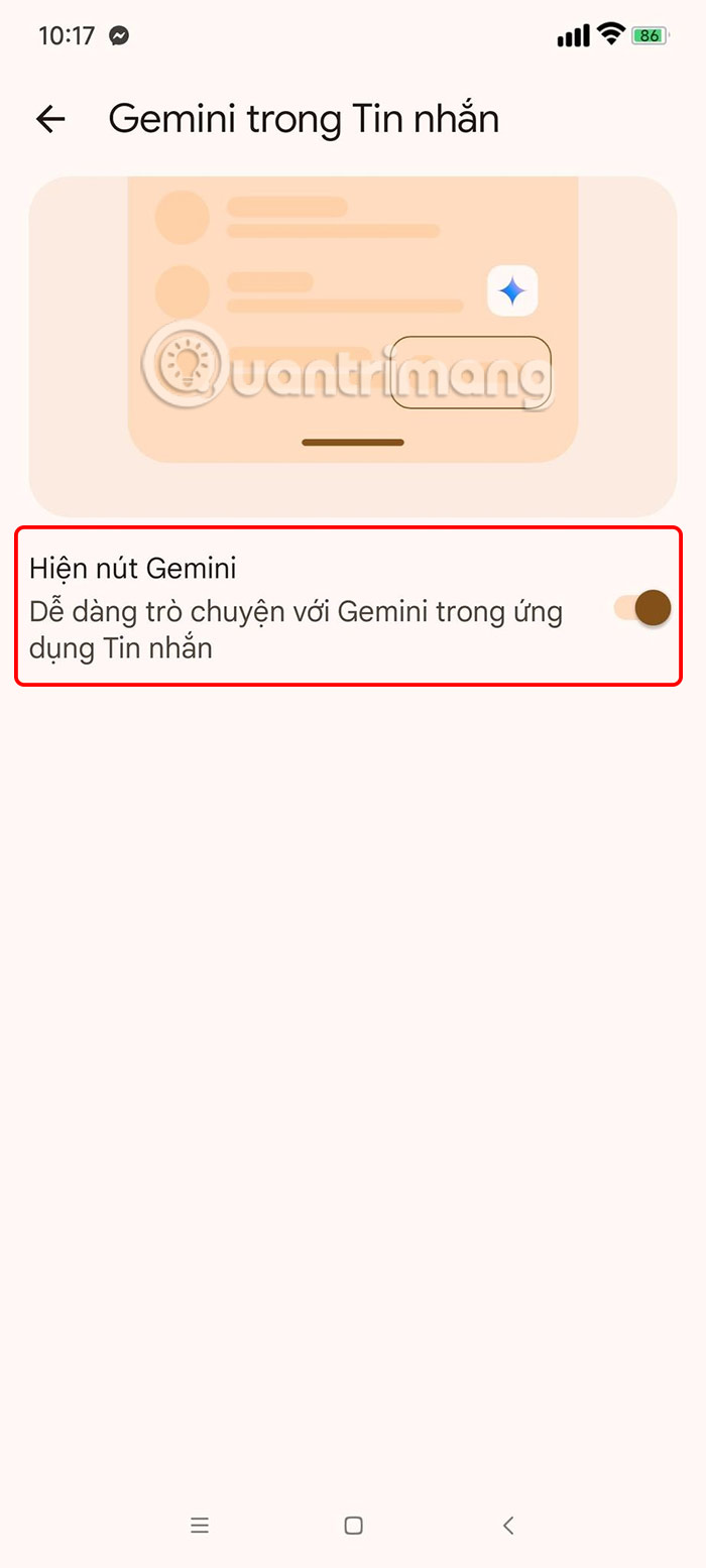 Hiển thị Gemini trong Google Messages Android