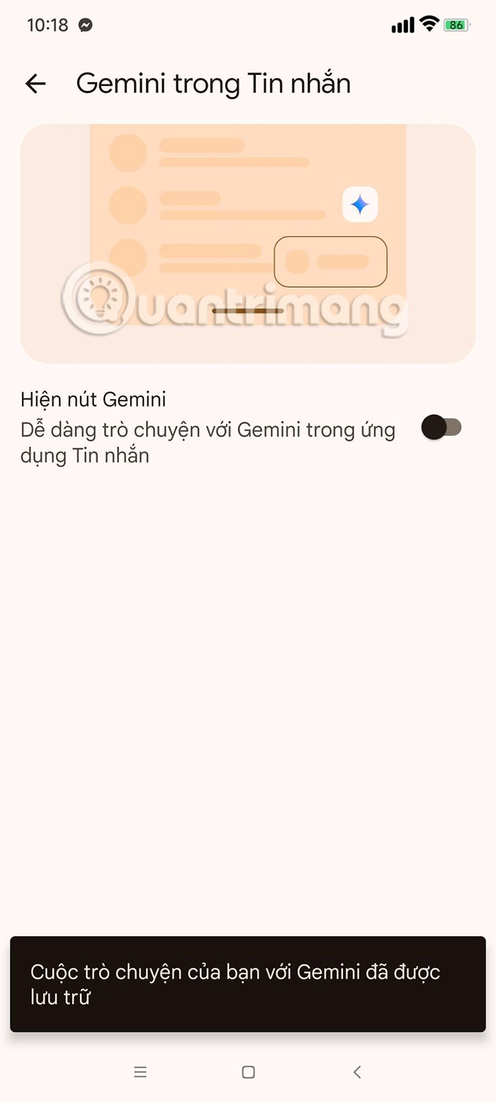 Xóa Gemini trong Google Messages Android