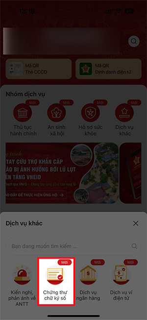 Dịch vụ Chứng thư chữ ký số VNeID