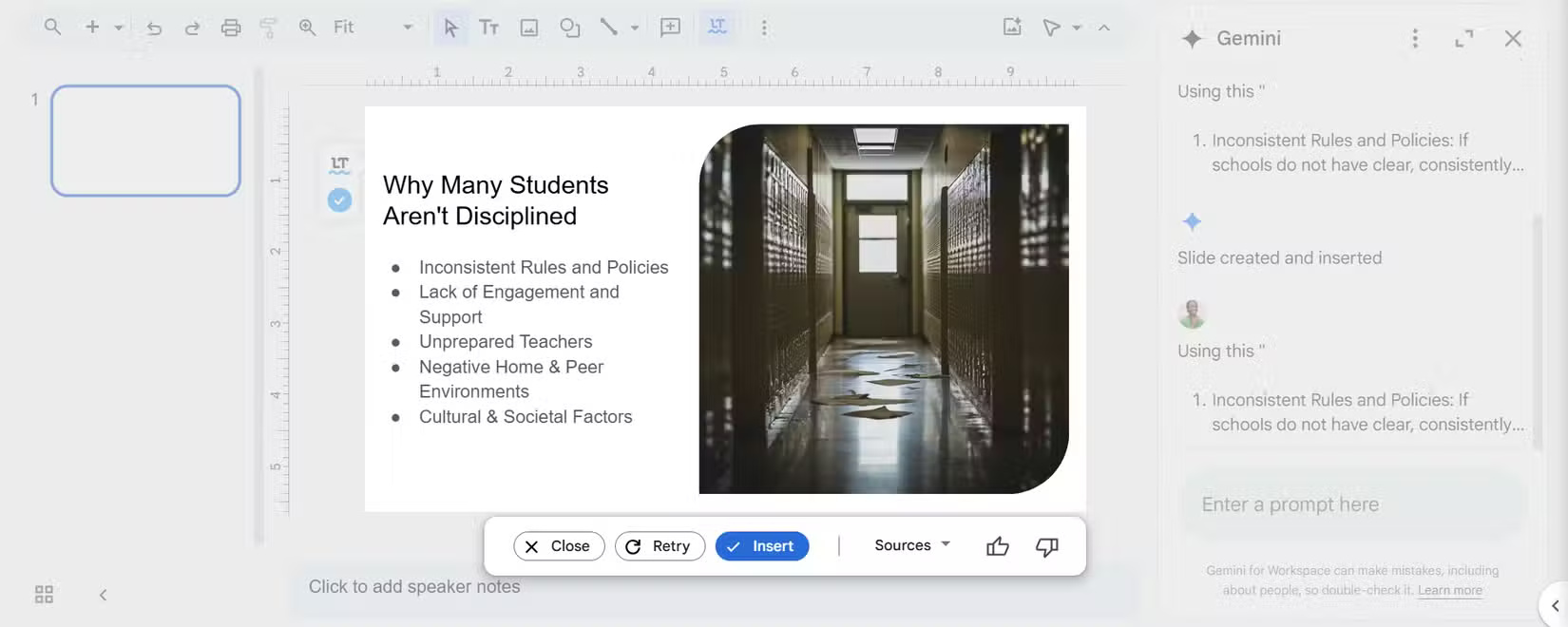 A slide created by Gemini in the Google Slides presentation