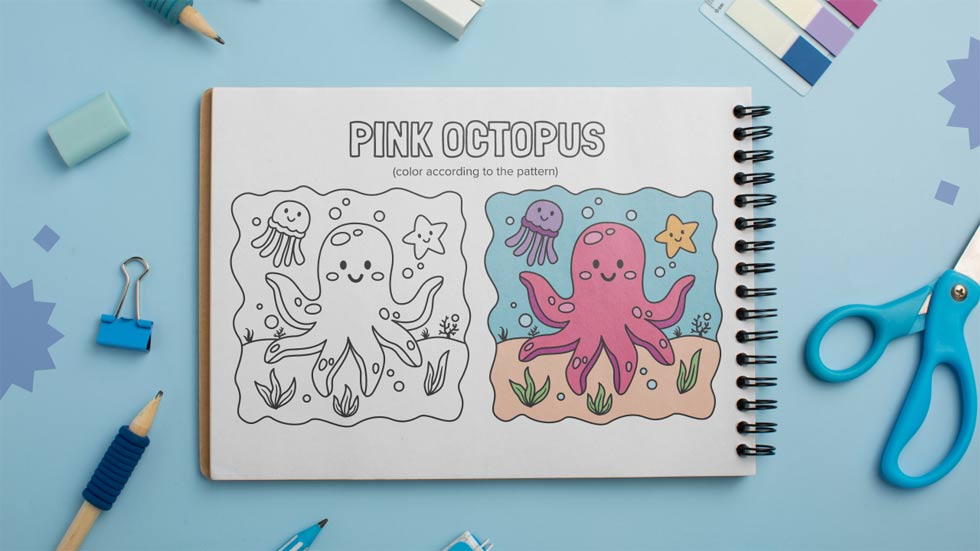 Tranh tô màu bạch tuộc hồng