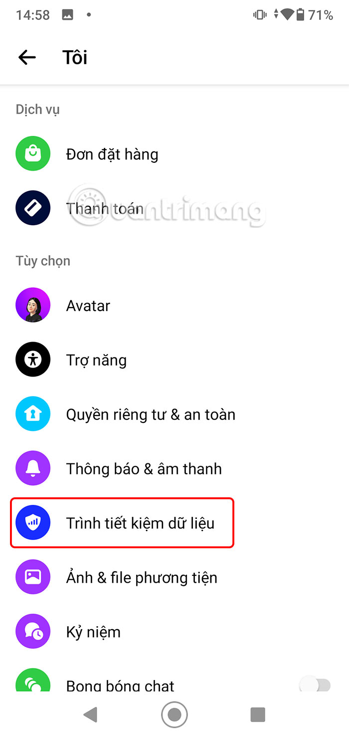 Trình tiết kiệm dữ liệu Messenger