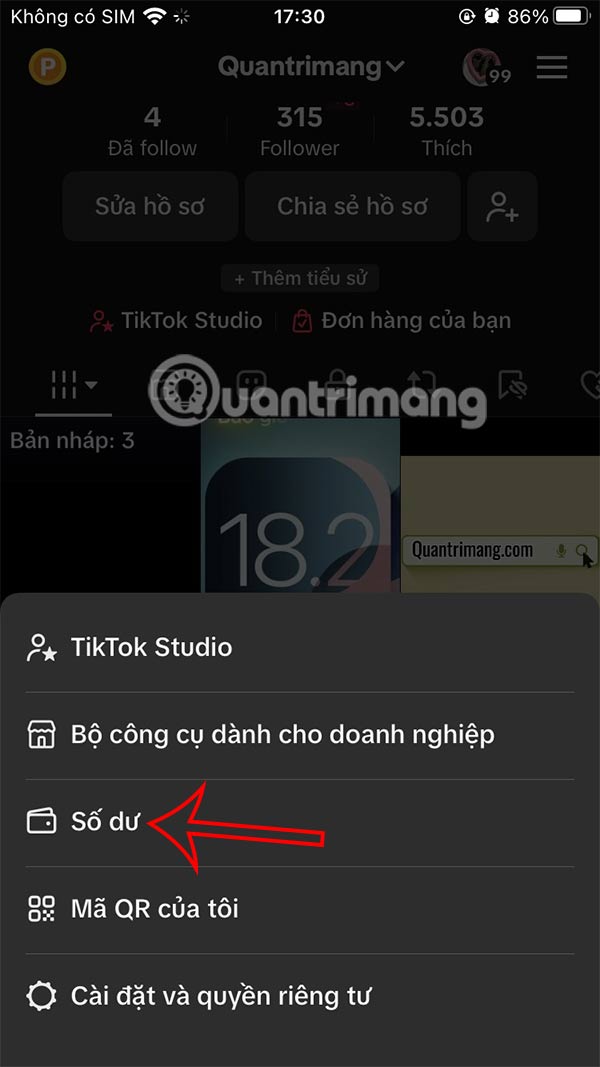 Xem số dư TikTok