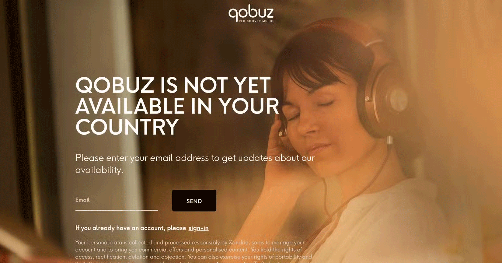 Qobuz music stream website displays an unpaid area notification