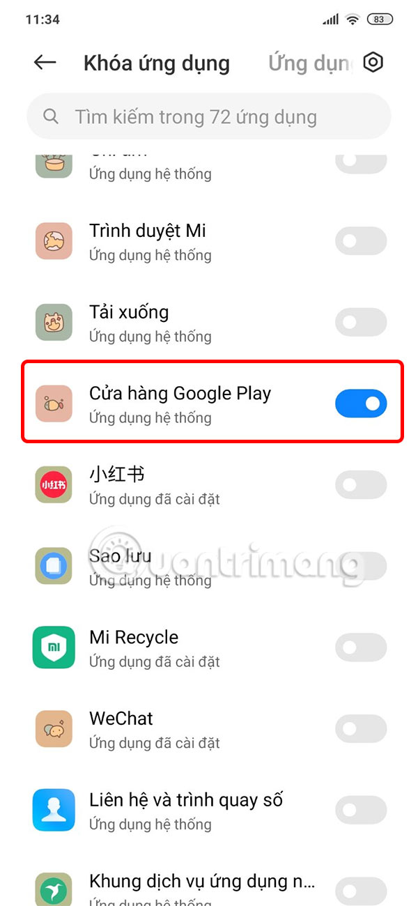 Khóa Google Play Store