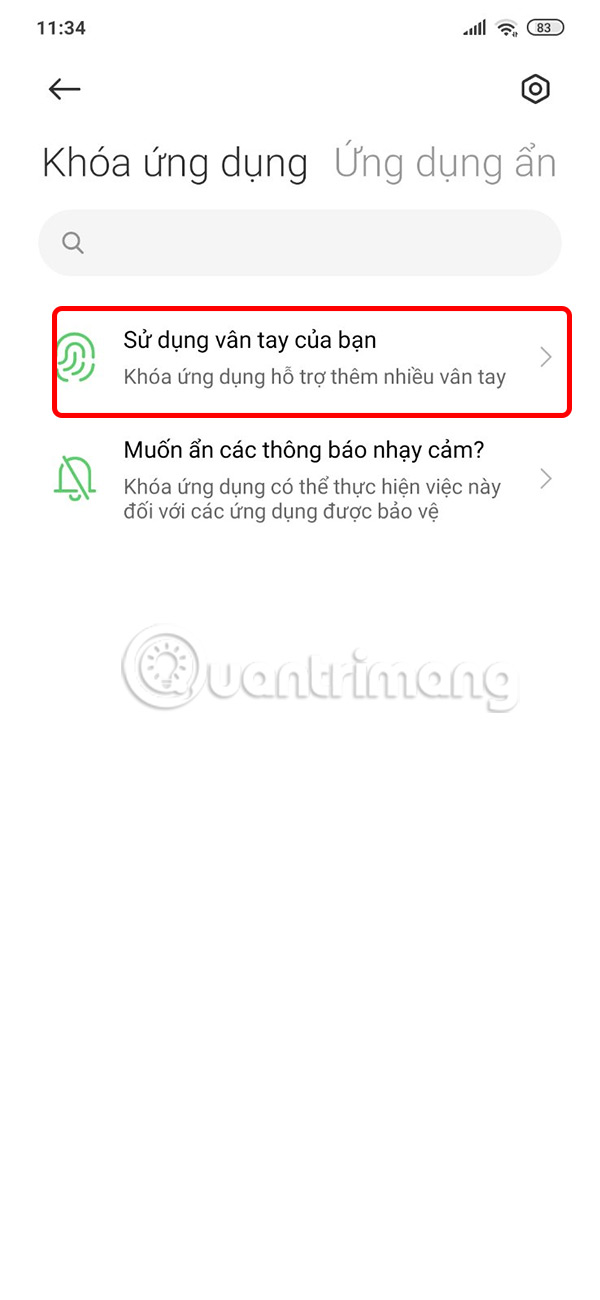 Sử dụng vân tay khóa ứng dụng