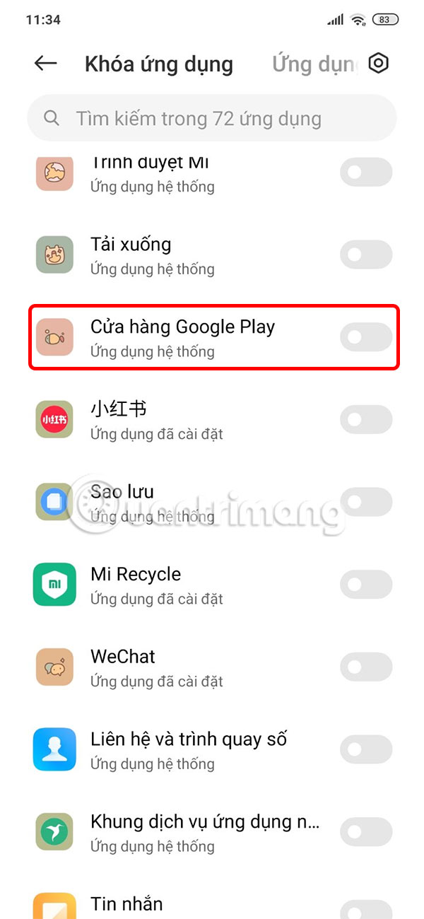Khóa ứng dụng Google Play Store