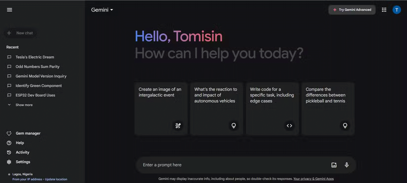 Giao diện Google Gemini trên máy tính