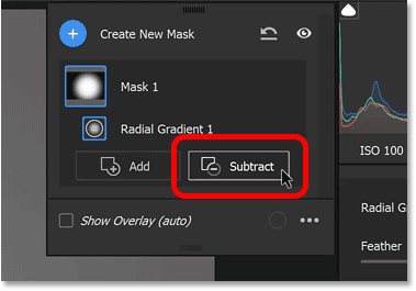 Nhấp vào nút Subtract trong bảng Masking trong Camera Raw.