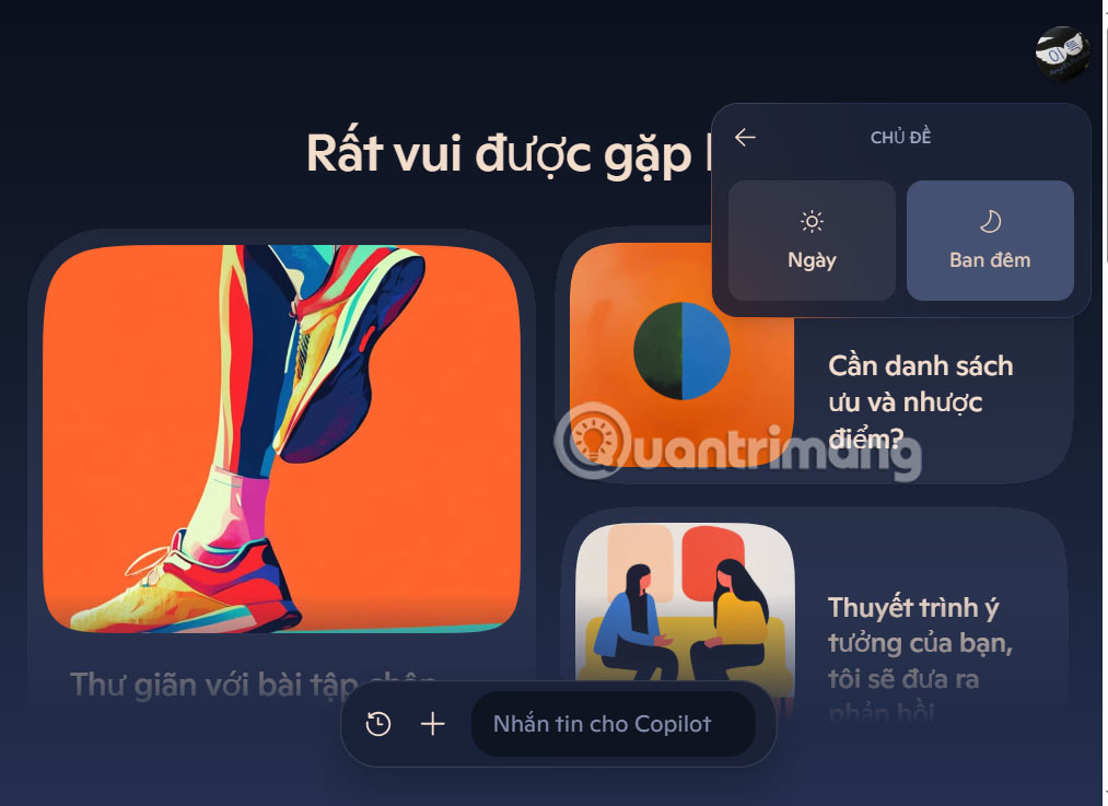 Giao diện nền tối Copilot