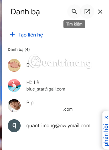Truy cập Danh bạ trong Gmail từ thanh bên