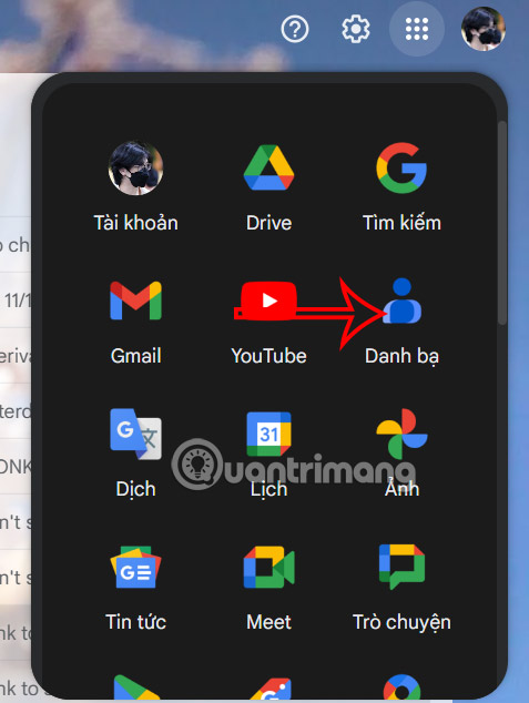 Mở danh bạ trong Gmail