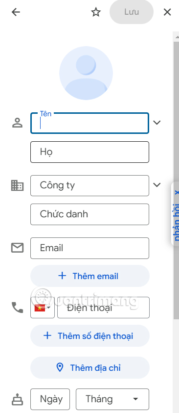 Thêm danh bạ mới trong Gmail