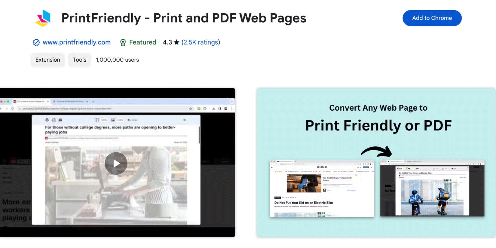 PrintFriendly Chrome extension download page