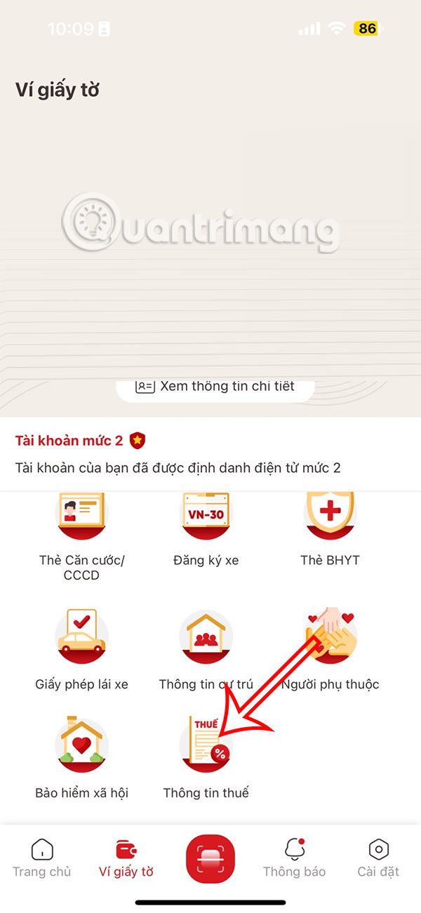 Thông tin thuế trên VNeID