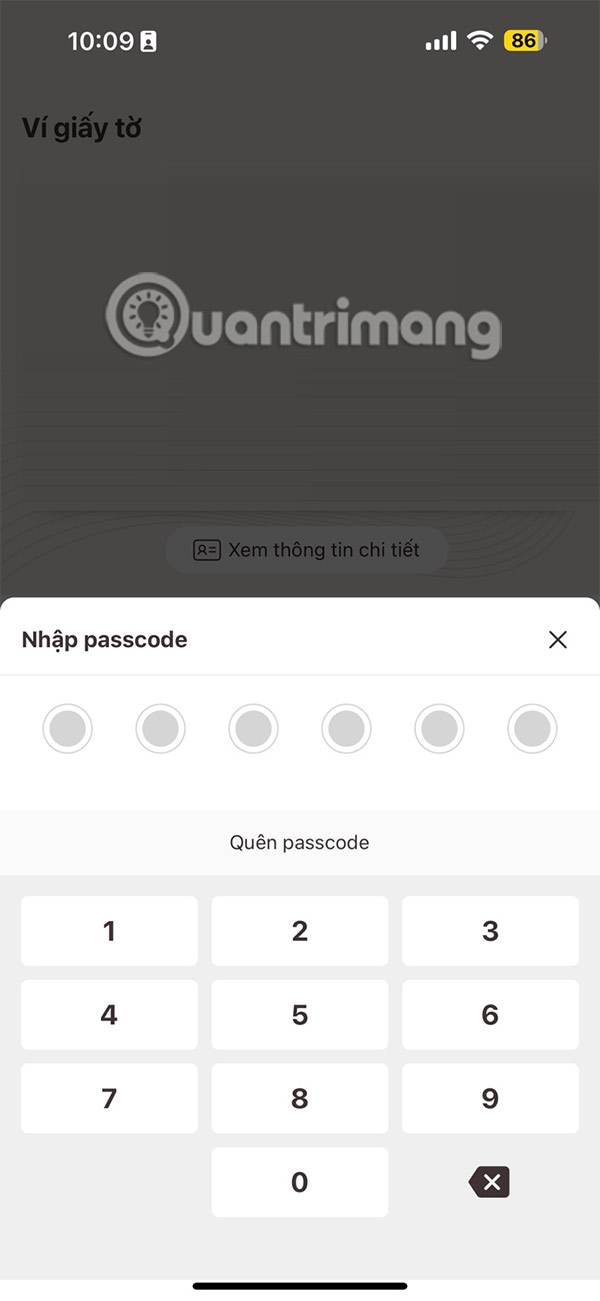 Nhập passcode VNeID