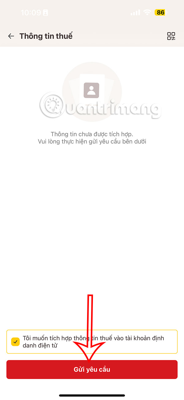 Gửi yêu cầu tích hợp thông tin thuế vào VNeID