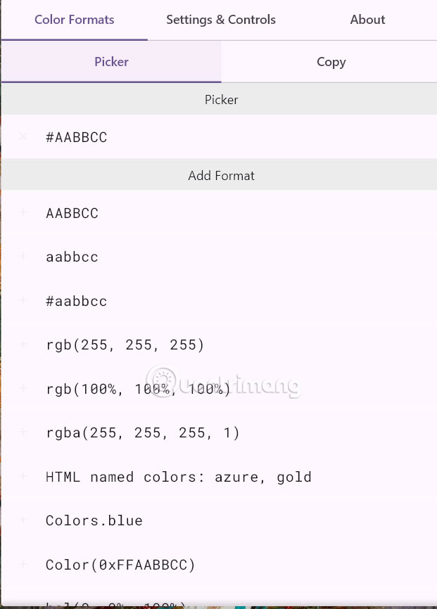 Thông số màu trên Desktop Color Picker