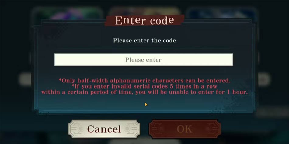 Cửa sổ nhập code Jujutsu Kaisen Phantom Parade