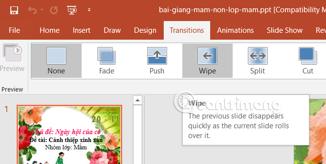 Chọn 1 hiệu ứng đồng nhất cho slide PowerPoint