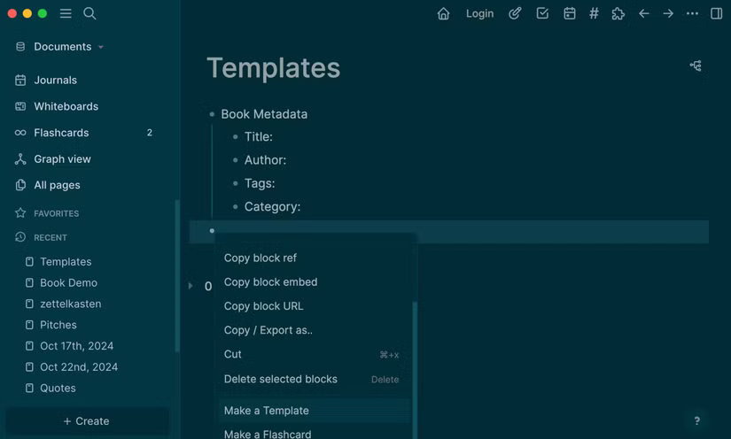 Tạo template trong Logseq