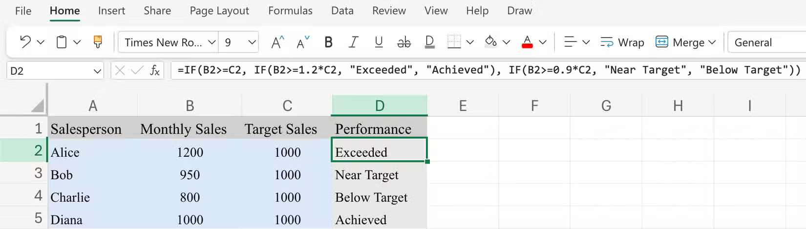 Sử dụng công thức IF phức tạp trong Microsoft Excel.