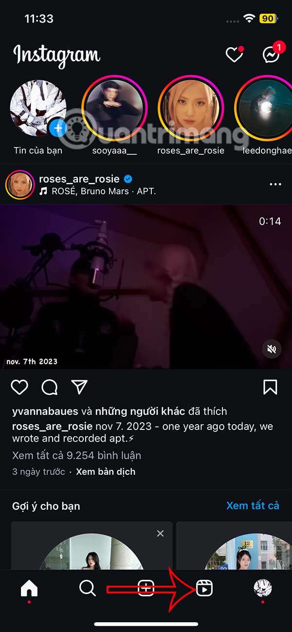 Instagram interface