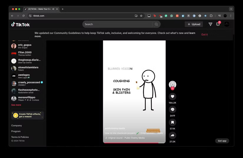 Trang web TikTok hiển thị video
