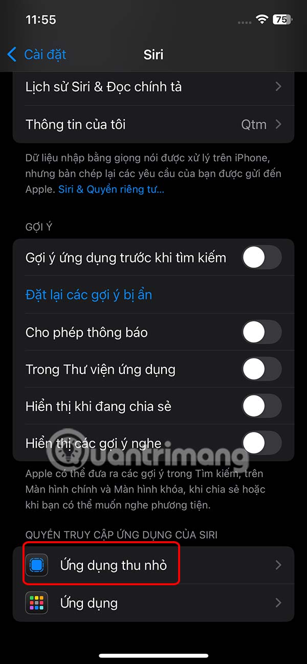 Chỉnh ứng dụng thu nhỏ