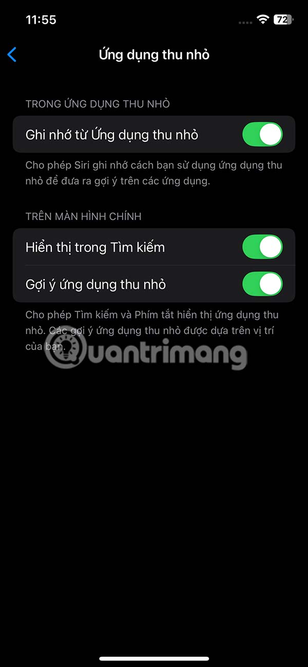 Gợi ý ứng dụng thu nhỏ Siri