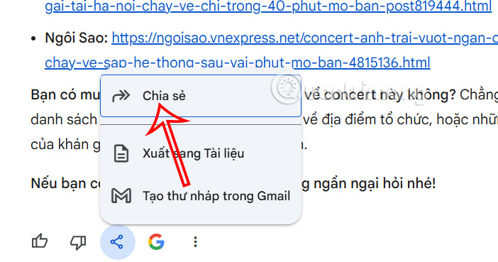 Chia sẻ đoạn chat trên Gemini