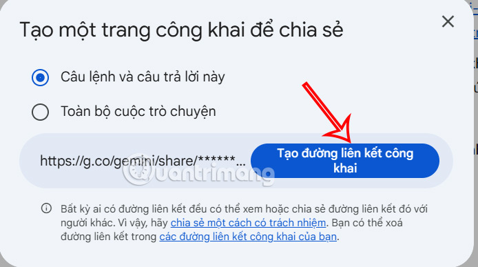 Chọn nội dung đoạn chat chia sẻ trên Gemini