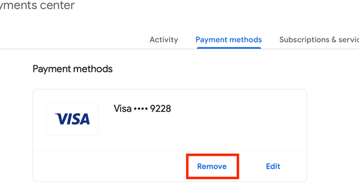 Xóa phương thức thanh toán