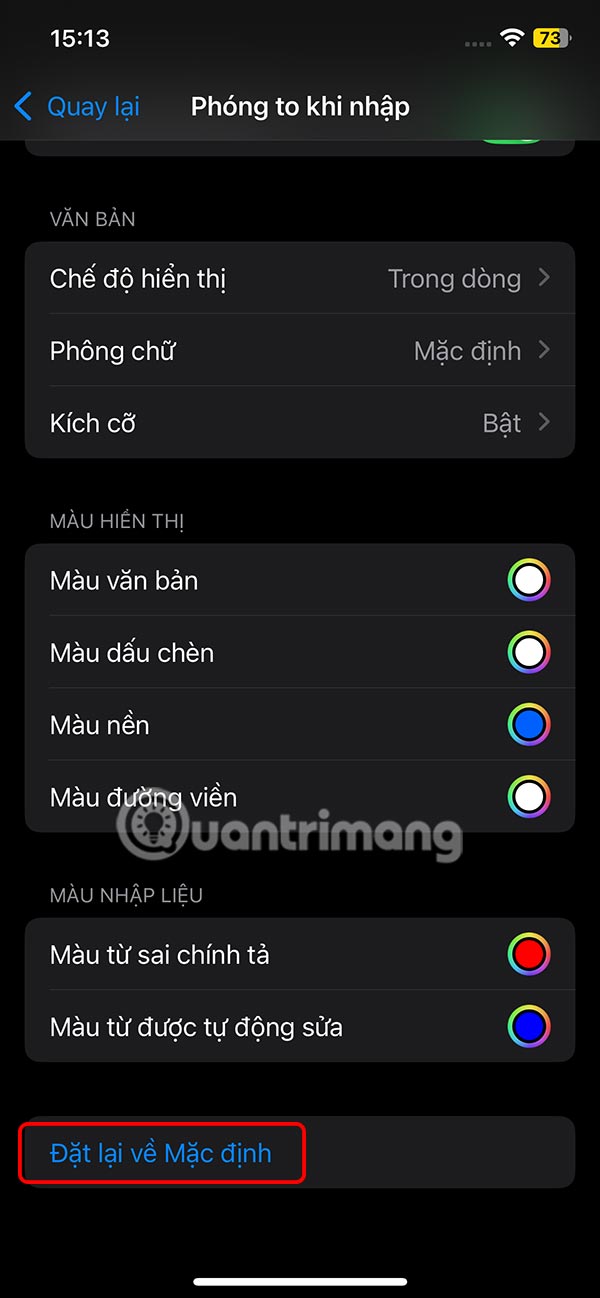 Đặt lại mặc định