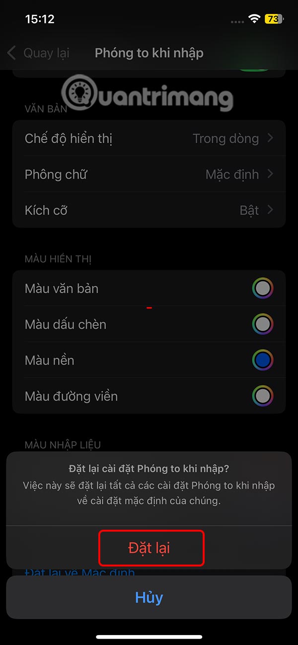 Chỉnh về cài đặt ban đầu