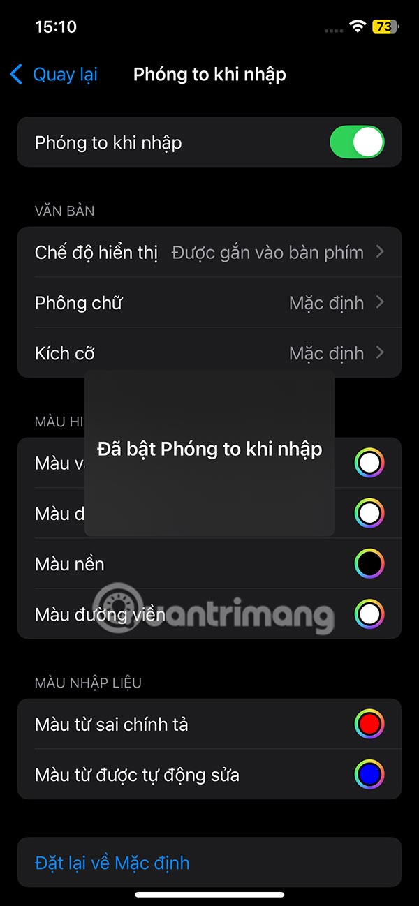 Kích hoạt phóng to văn bản