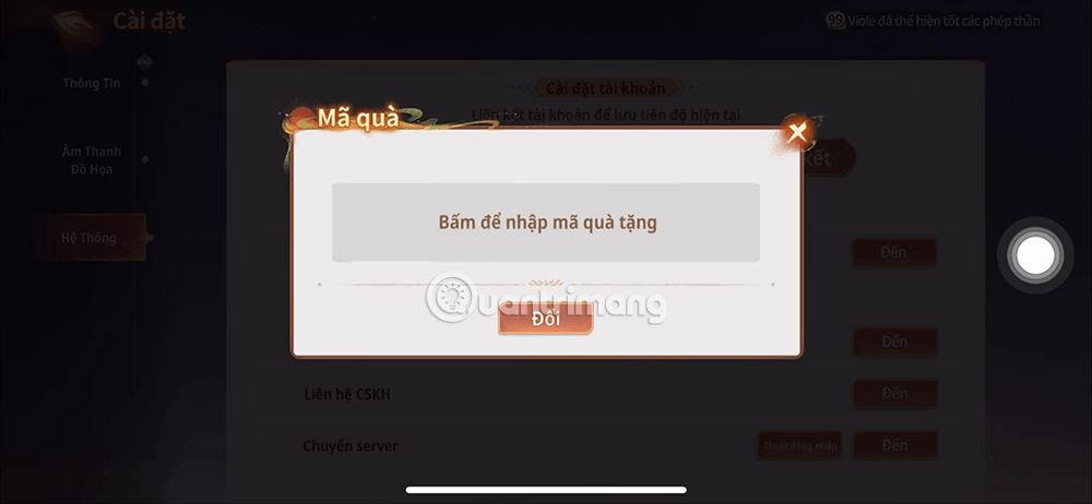nhập code gap lai tay du