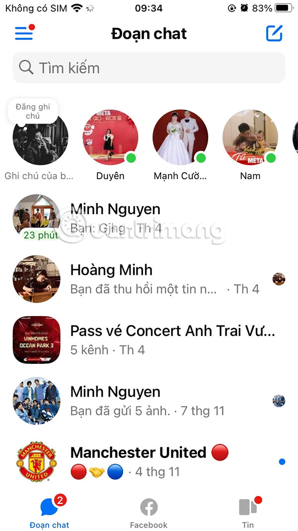 Giao diện Messenger