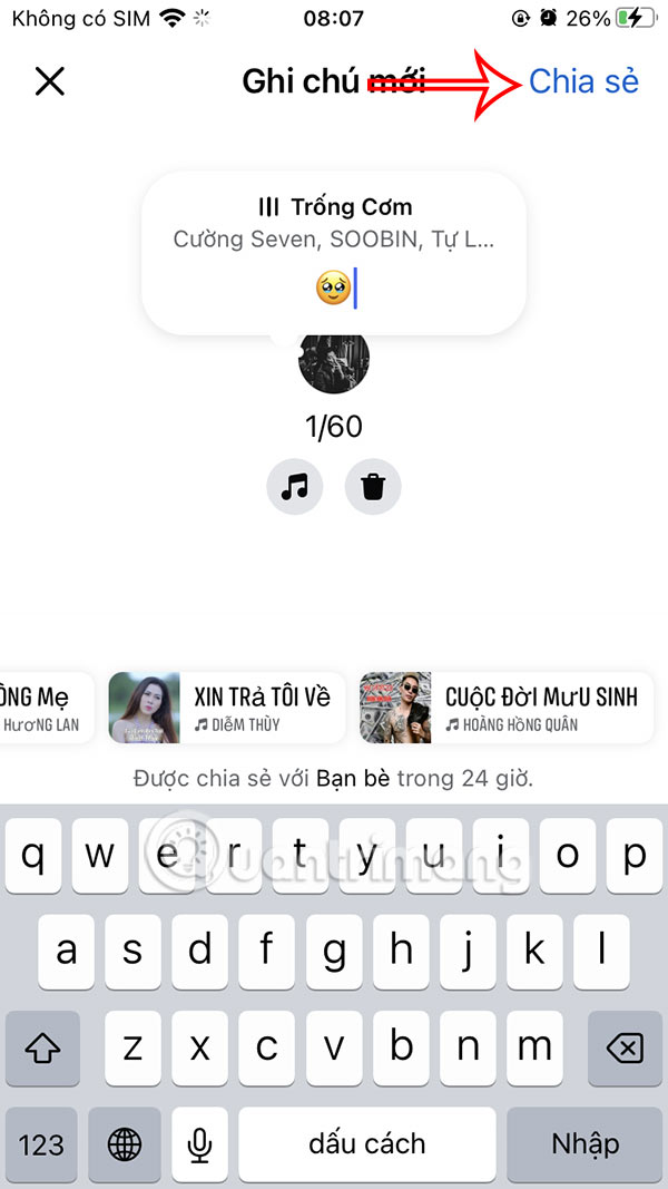 Chia sẻ ghi chú Messenger