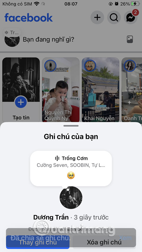 Chèn nhạc vào ghi chú Messenger