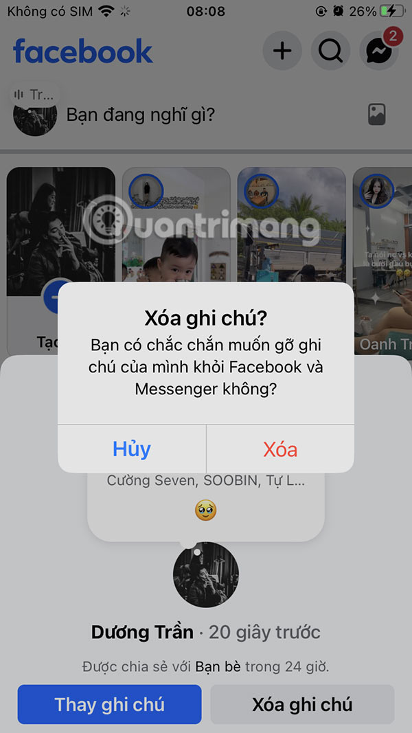 Xóa ghi chú Messenger