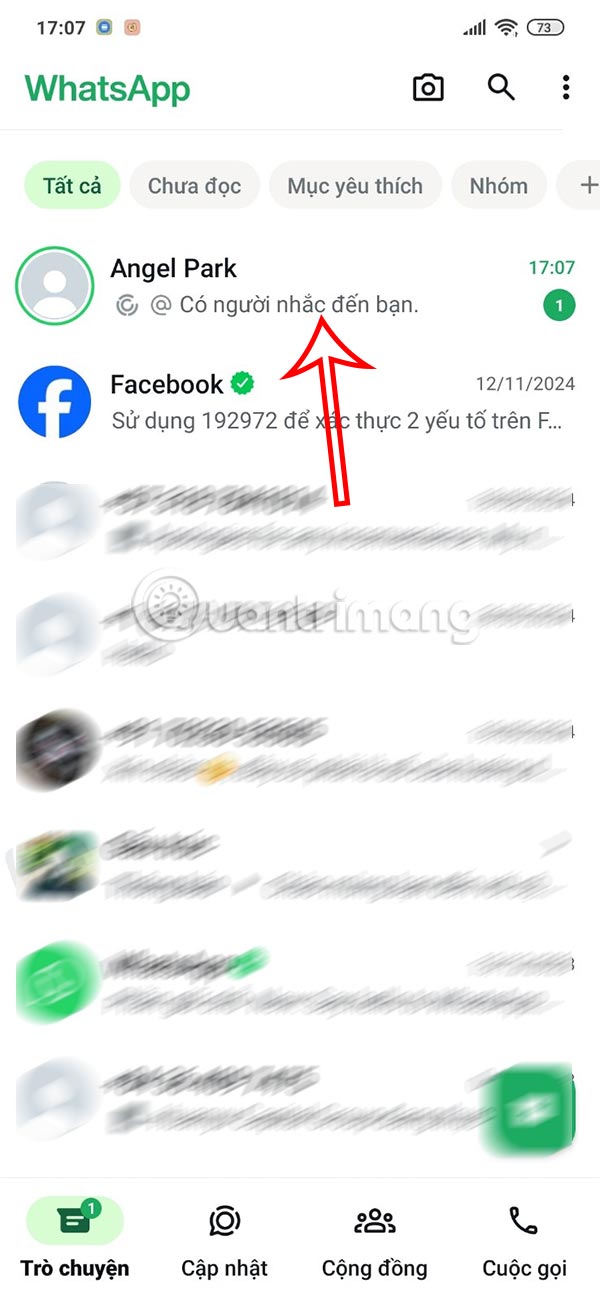 Thông báo tag tên status WhatsApp