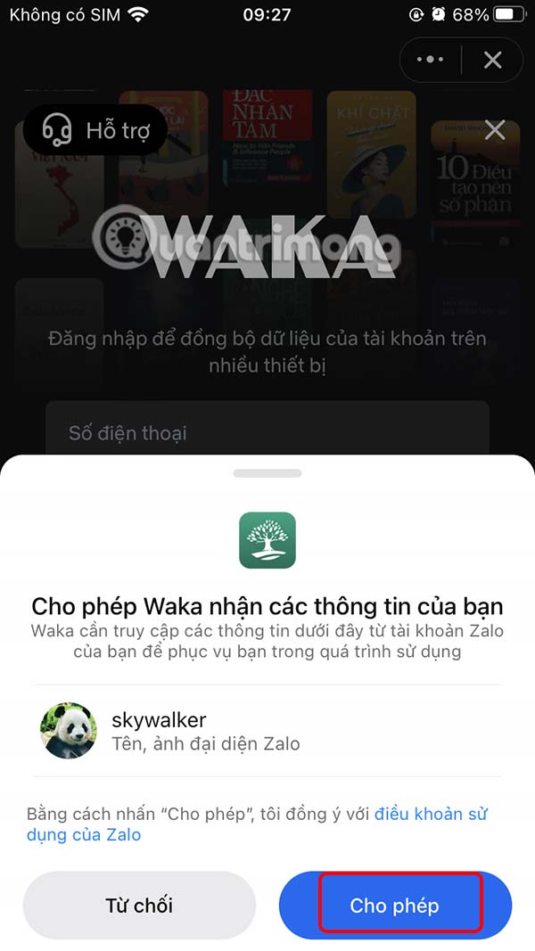 Waka truy cập Zalo