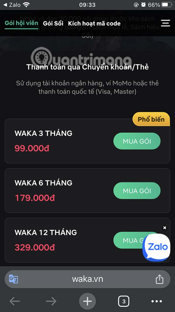 Nâng cấp tài khoản Waka