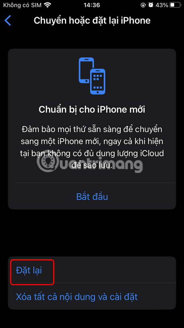 Chọn đặt lại iPhone