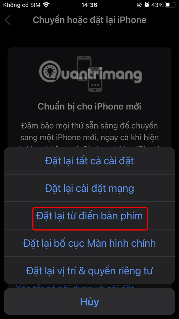 Đặt lại từ điển bàn phím iPhone