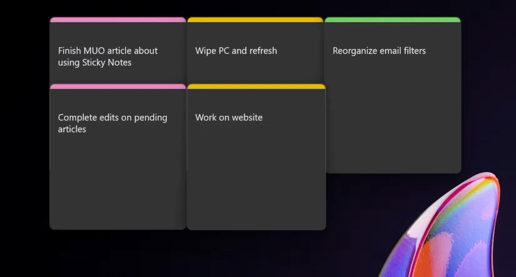 Nhiều nhiệm vụ được liệt kê trên Sticky Notes được mã hóa màu trong Windows 11